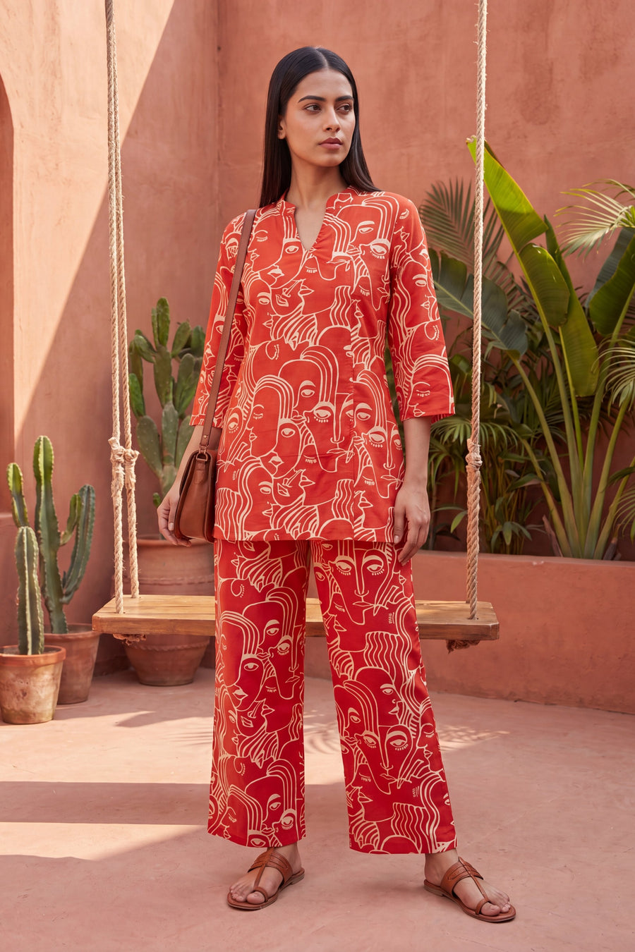 Sunlit Bloom Orange Angrakha Cotton Co-ord Set — image 4
