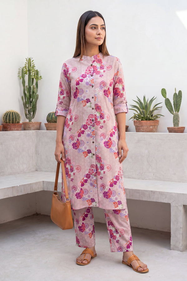 Petal Whisper Pink Mandarin Cotton Co-ord Set