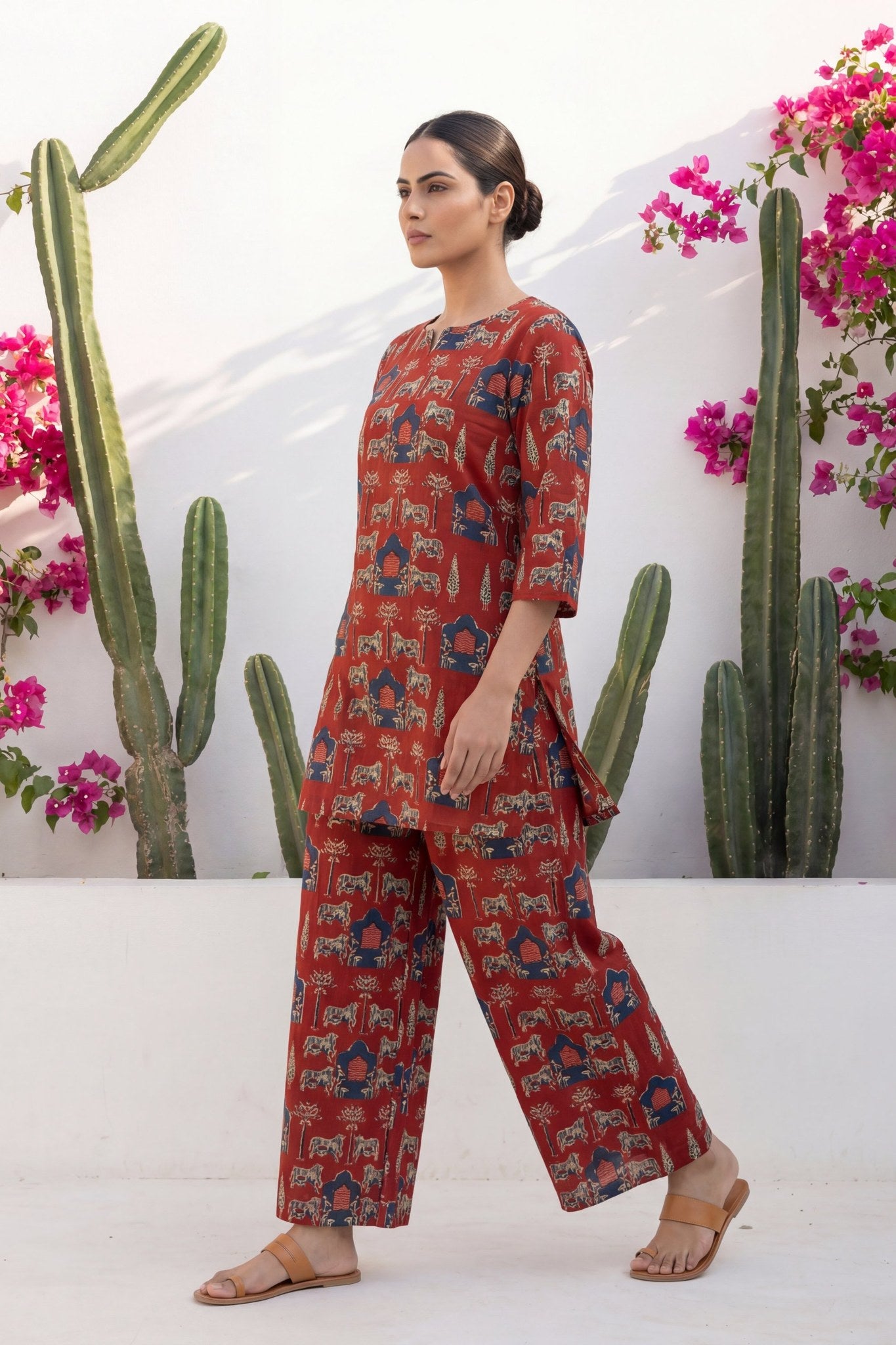 Pichwai Heritage Rust Cotton Co-ord Set