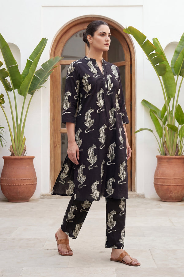 Prowling Midnight Tiger Cotton Co-ord Set