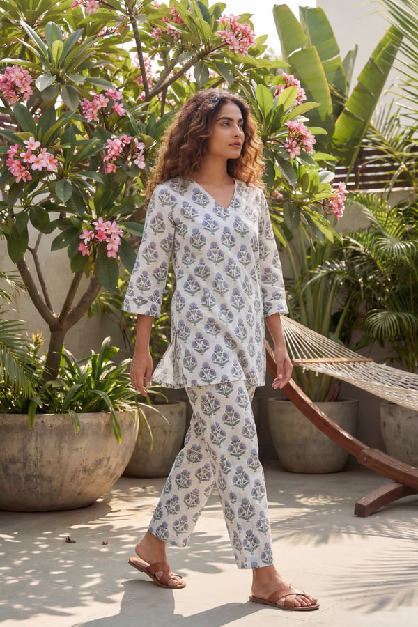 Minimalist Flora White Cotton Co-ord Set