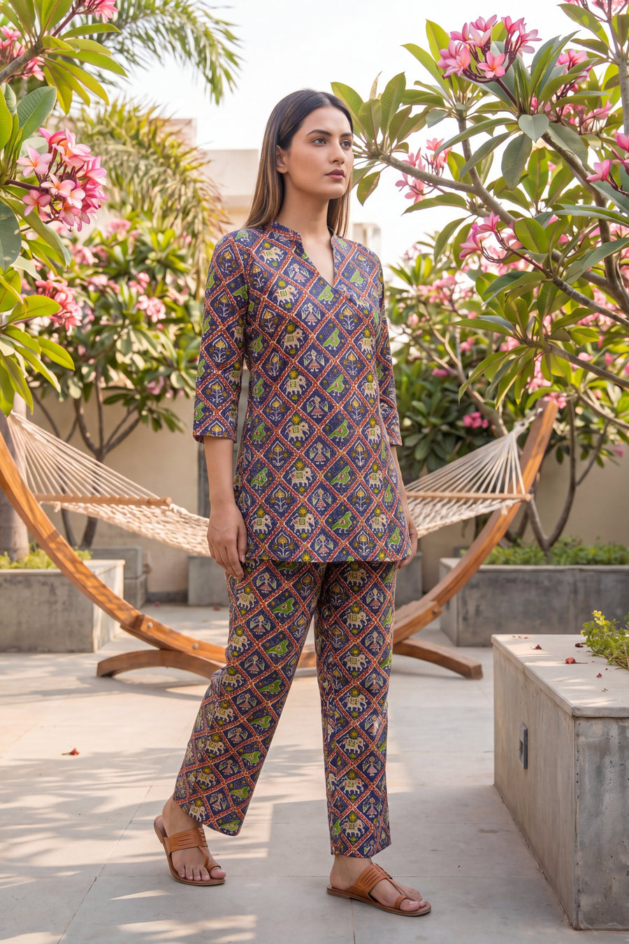 Cobalt Geometric Buti Cotton Co-ord Set — image 8