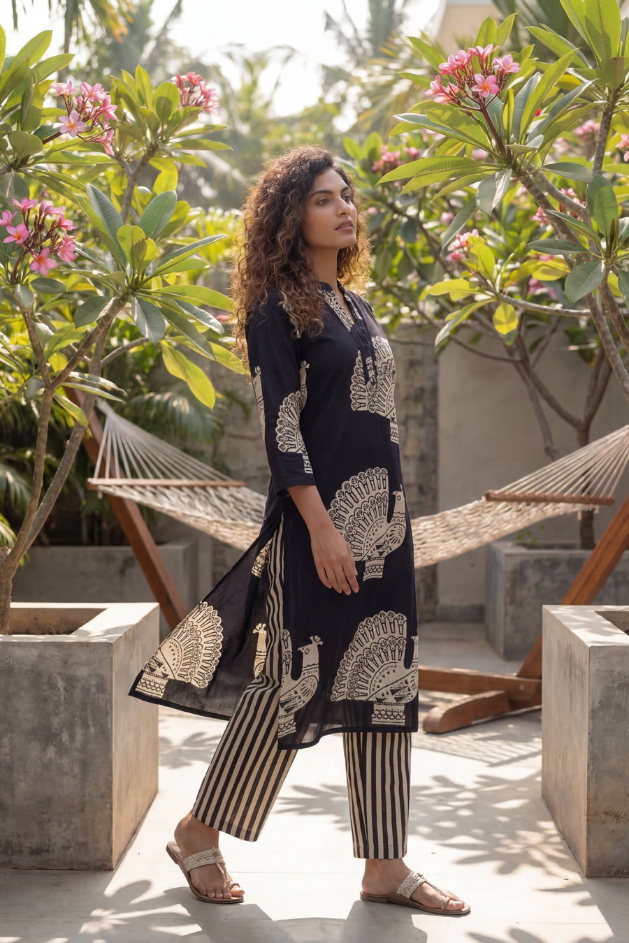 Majestic Peacock Black Cotton Dupatta Set — image 4