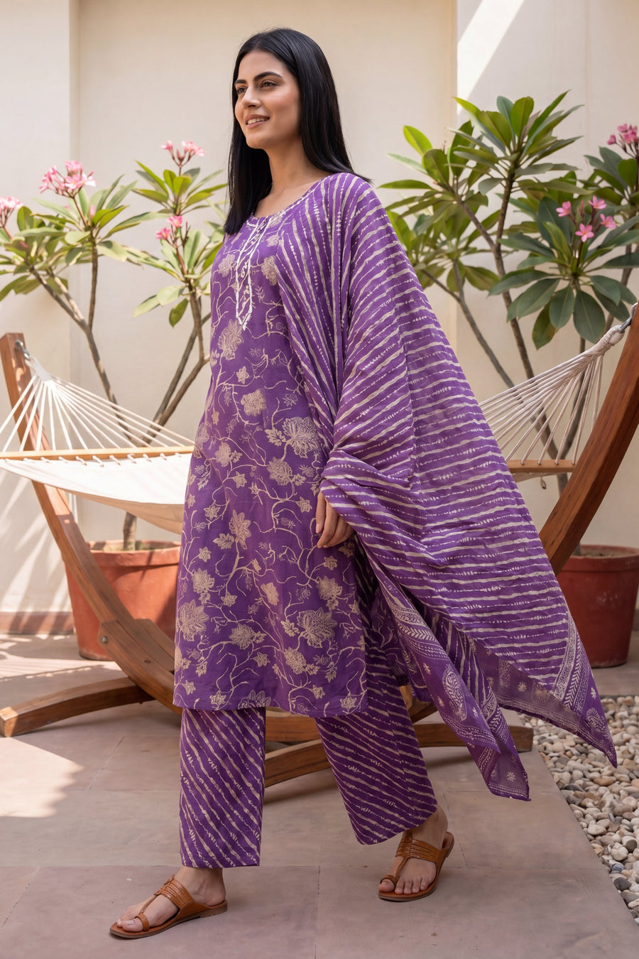 Tamarind Dusk Plum Floral Buti Cotton Suit Set — image 4