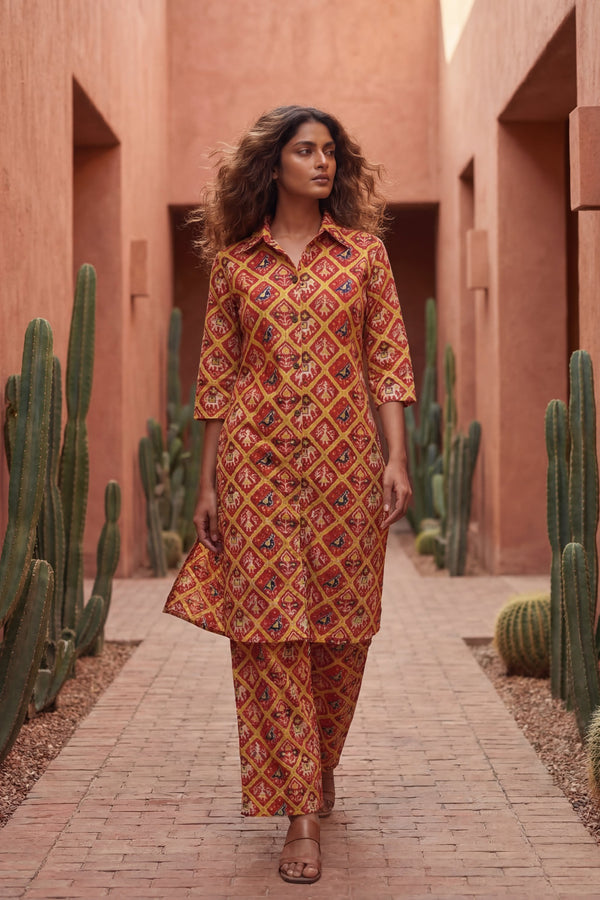 Crimson Ikat Heritage Cotton Co-ord Set