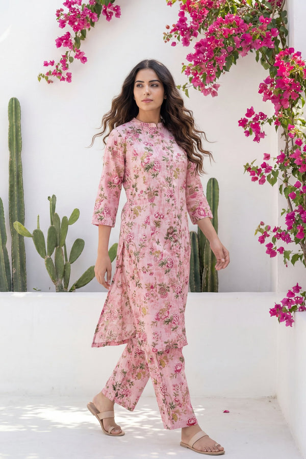 Pink Peony Garden Floral Cotton Co-ord Set