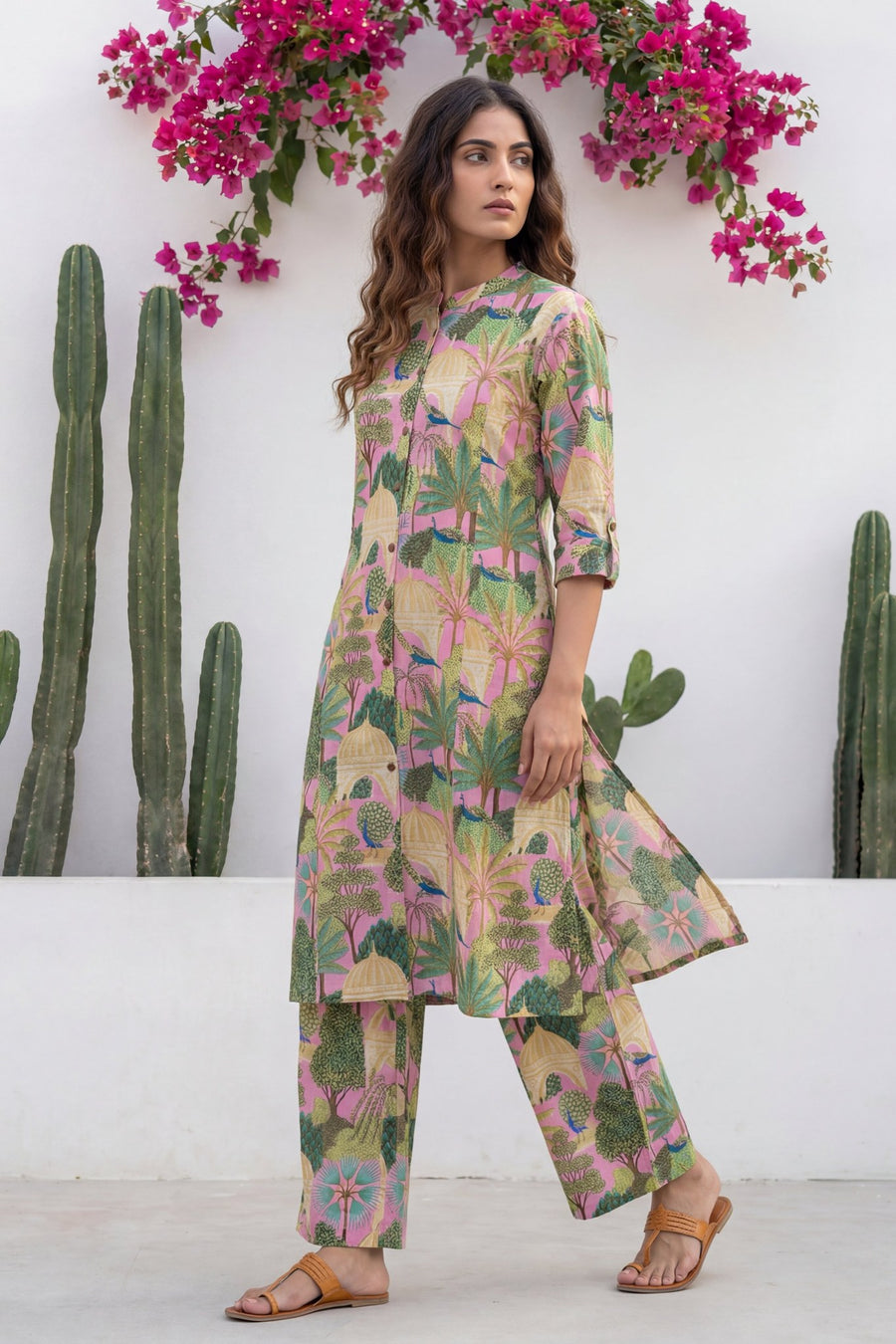 Peacock Palace Pink Tropical Cotton Co-ord Set — image 4