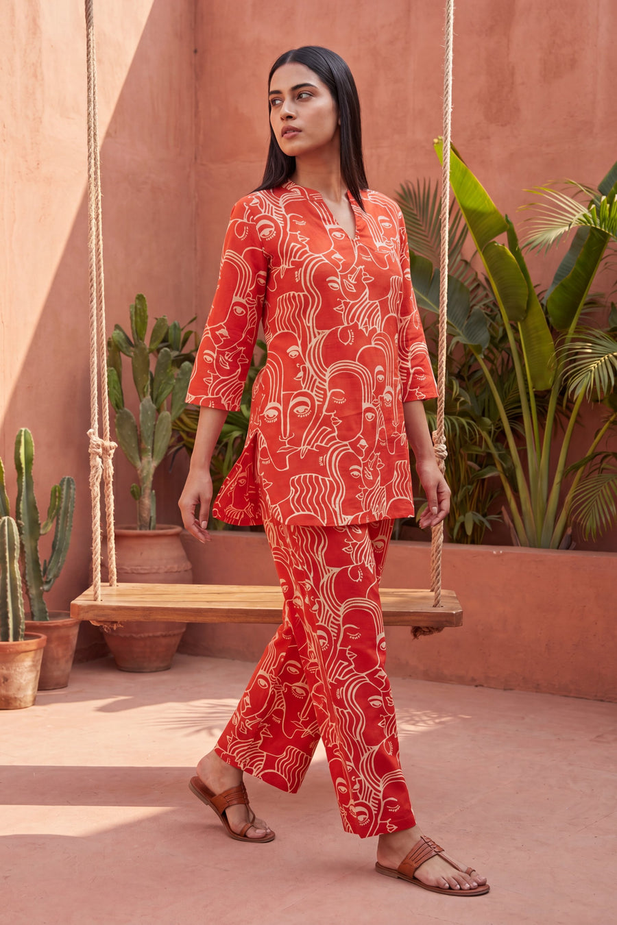 Sunlit Bloom Orange Angrakha Cotton Co-ord Set — image 5
