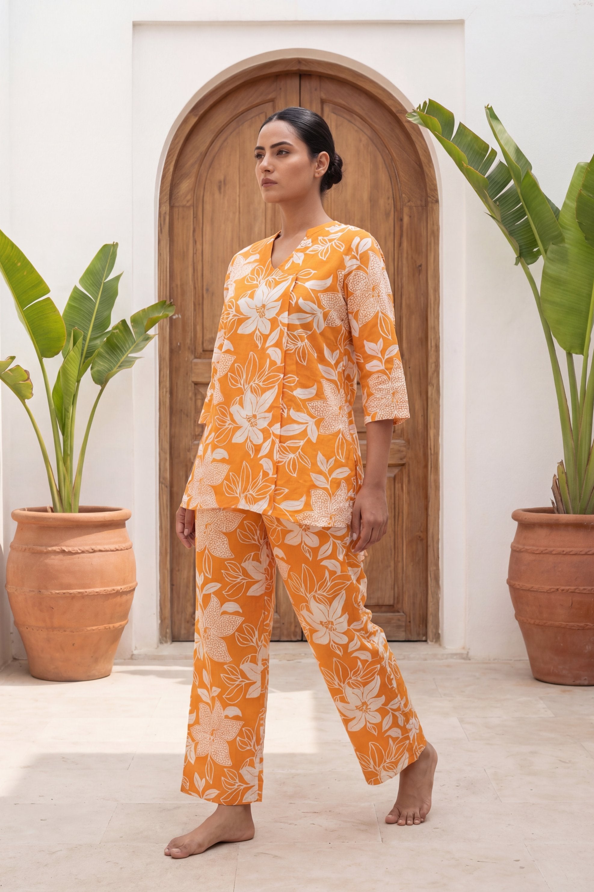 Saffron Blossom Orange Floral Cotton Co-ord Set | Me&My
