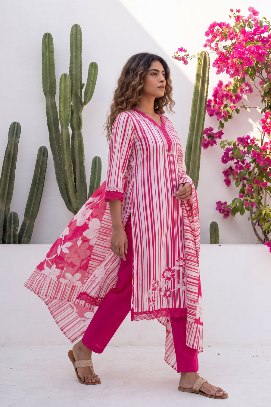 Amber Dusk Striped Floral Cotton Suit Set — image 8