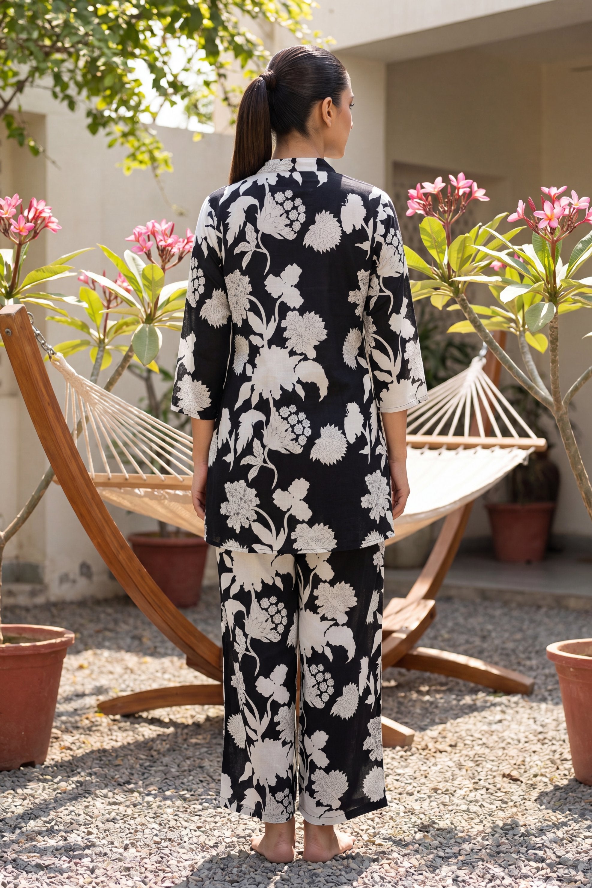 Royal Gardens — Black Anghrakha Cotton Co-ord Set