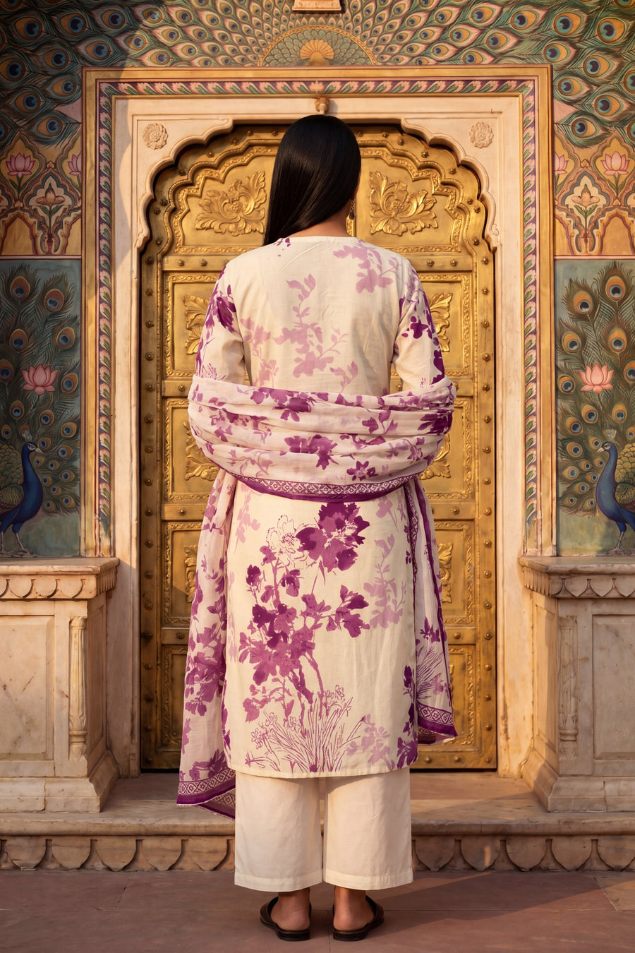 Silk Road Echo Plum Scattered Floral Cotton Suit Set — image 6