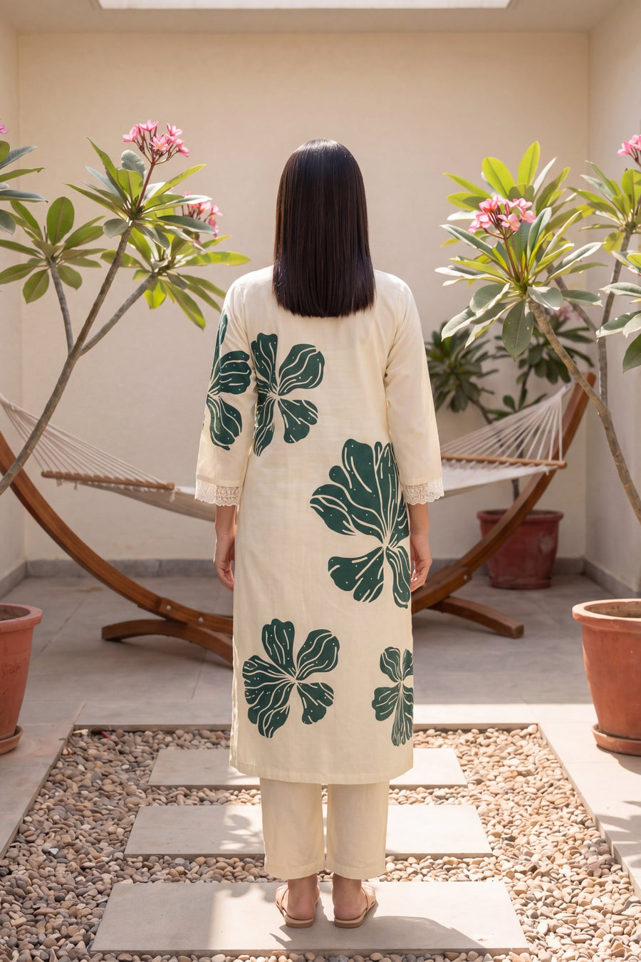 Sheesham Grove Ivory Leaf Print Cotton Suit Set — image 10