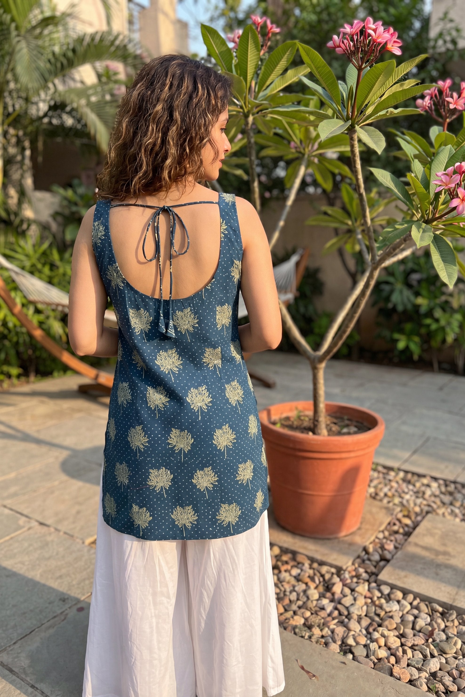 Royal Reverie Blue Square Neck Cotton Top