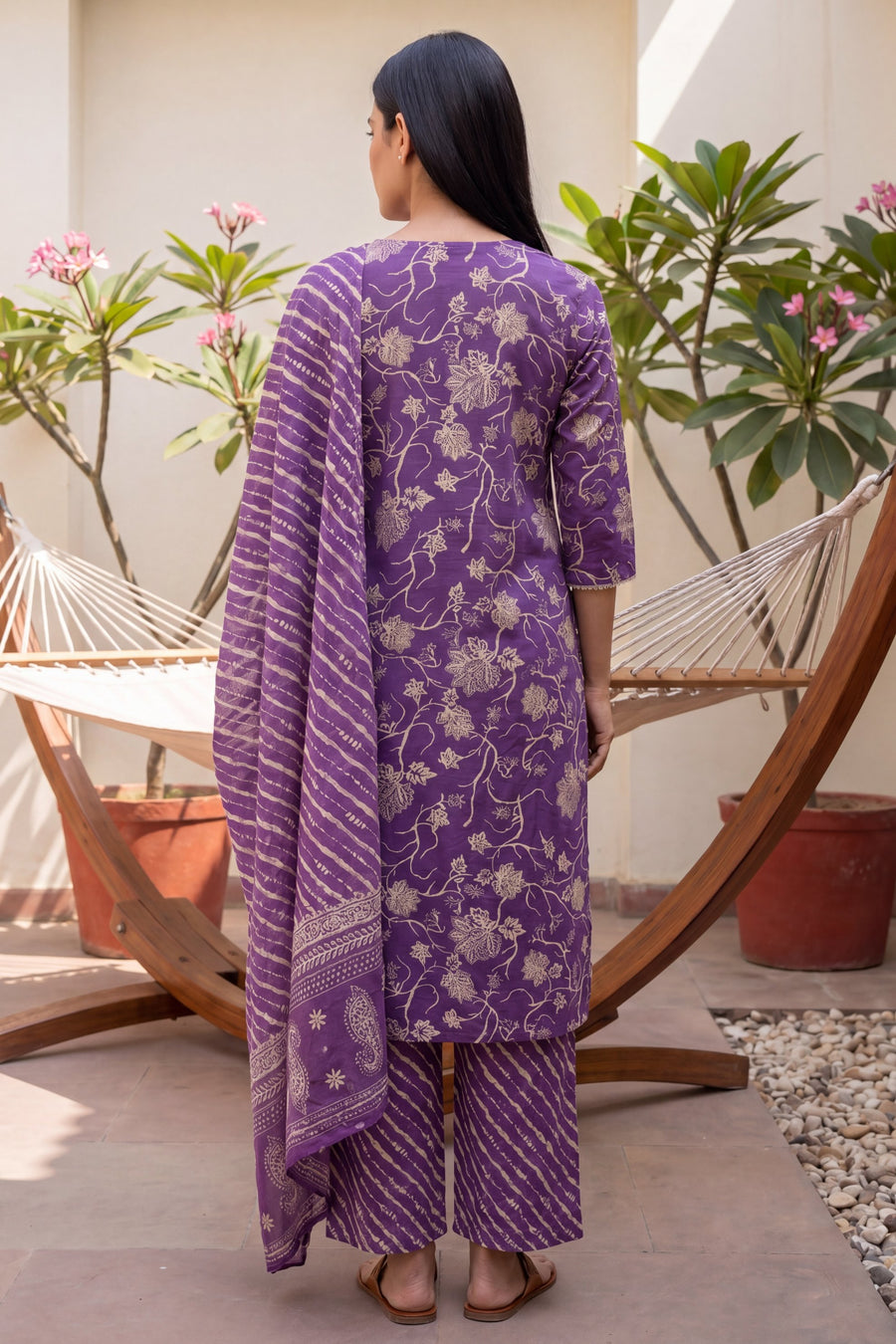 Tamarind Dusk Plum Floral Buti Cotton Suit Set — image 9