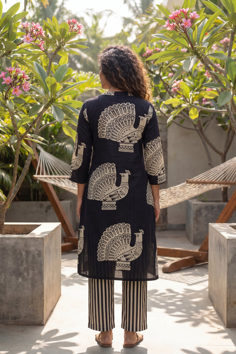 Majestic Peacock Black Cotton Dupatta Set — image 11