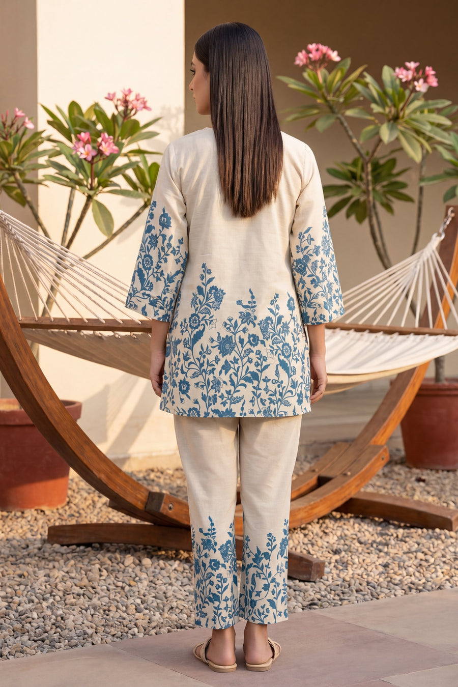 Indigo Damask Off-White & Cobalt Floral Cotton Co-ord Set — image 3