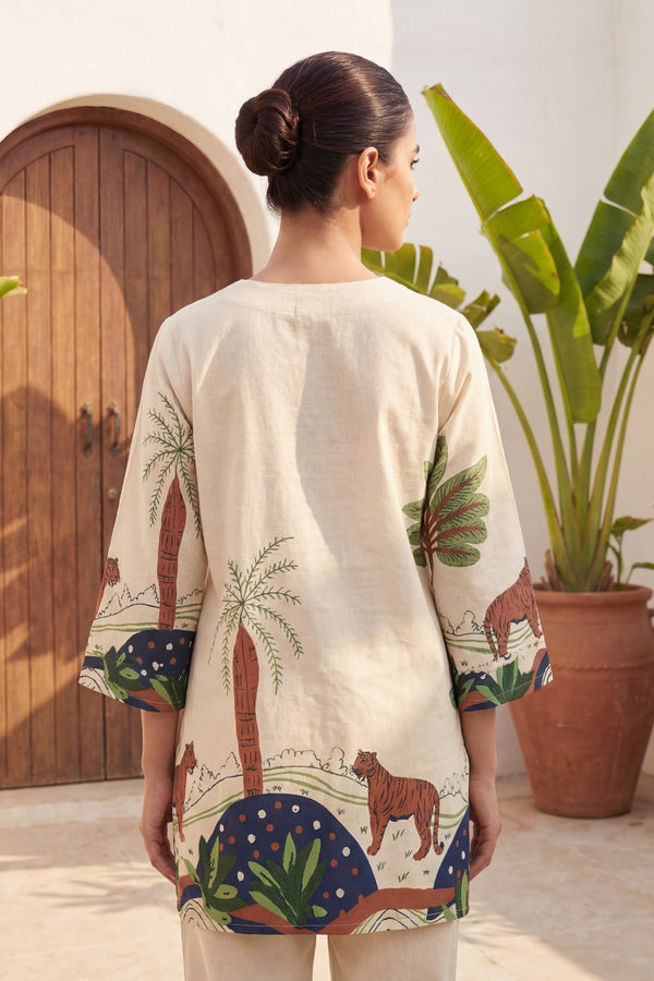 Cream Expedition Botanical Scene Cotton Flex Co-ord Set