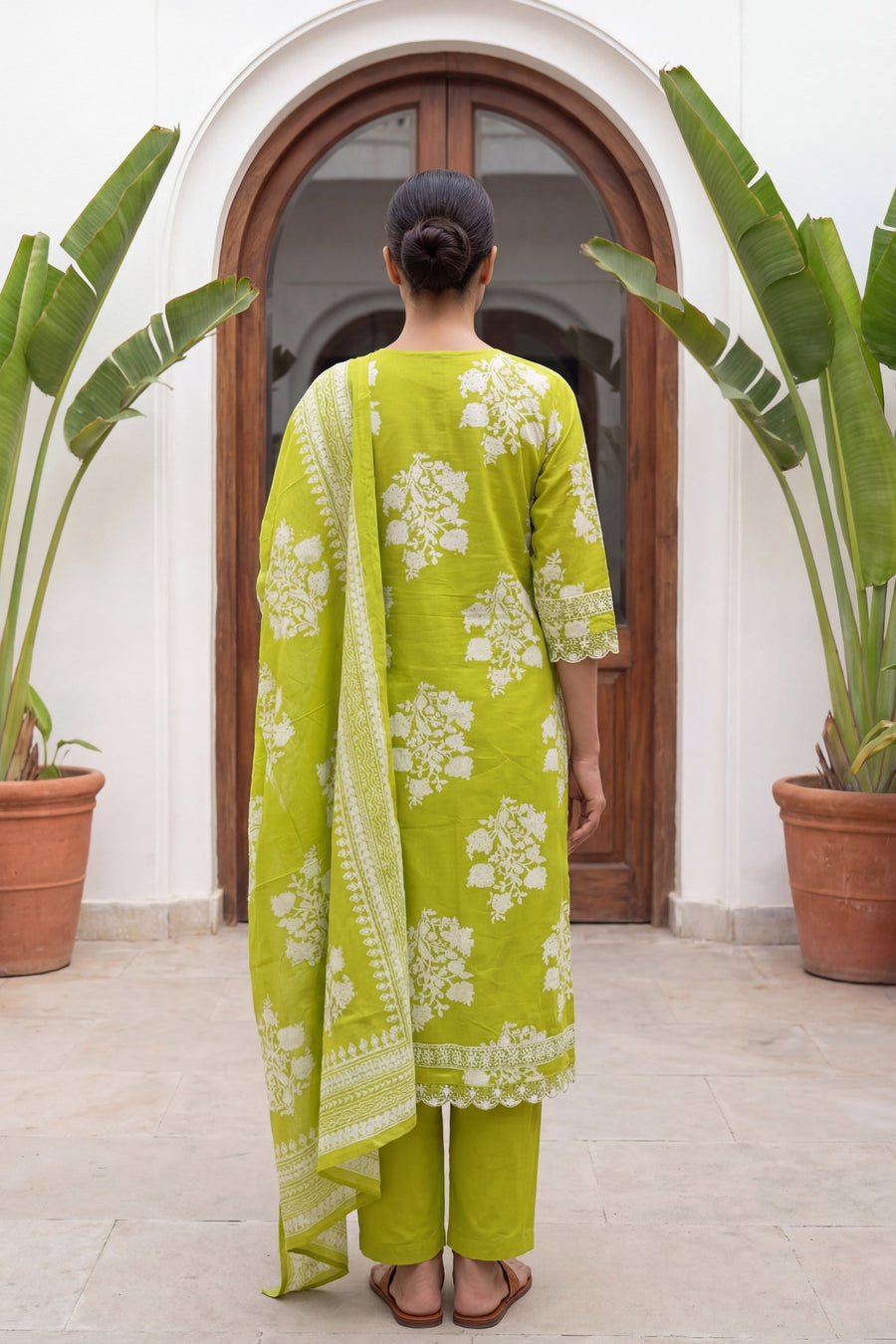 Lime Blossom Crest Floral Cotton Dupatta Set — image 12