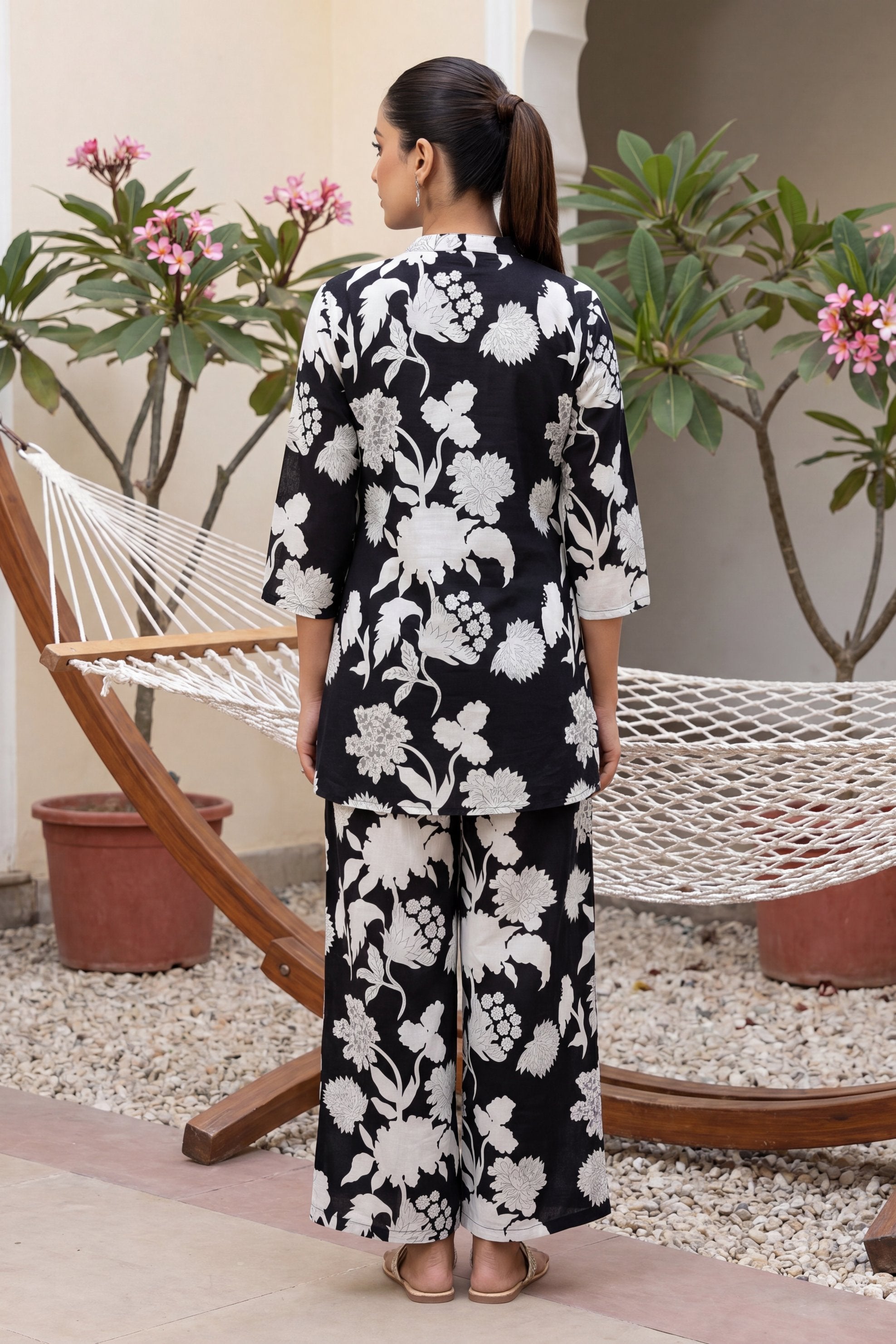 Royal Gardens — Black Anghrakha Cotton Co-ord Set