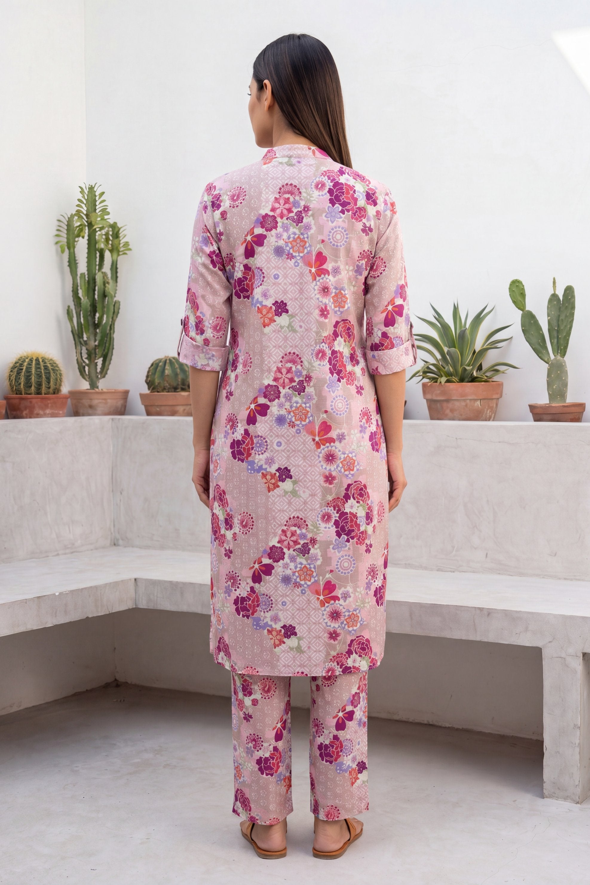 Petal Whisper Pink Mandarin Cotton Co-ord Set