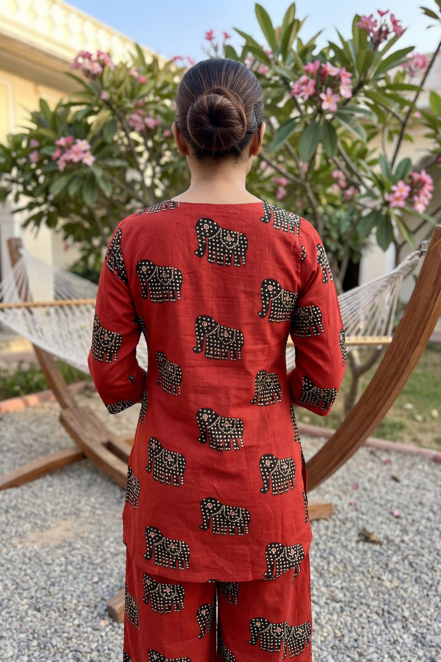 Crimson Angles: Red Geometric Cotton Co-ord Set — image 3