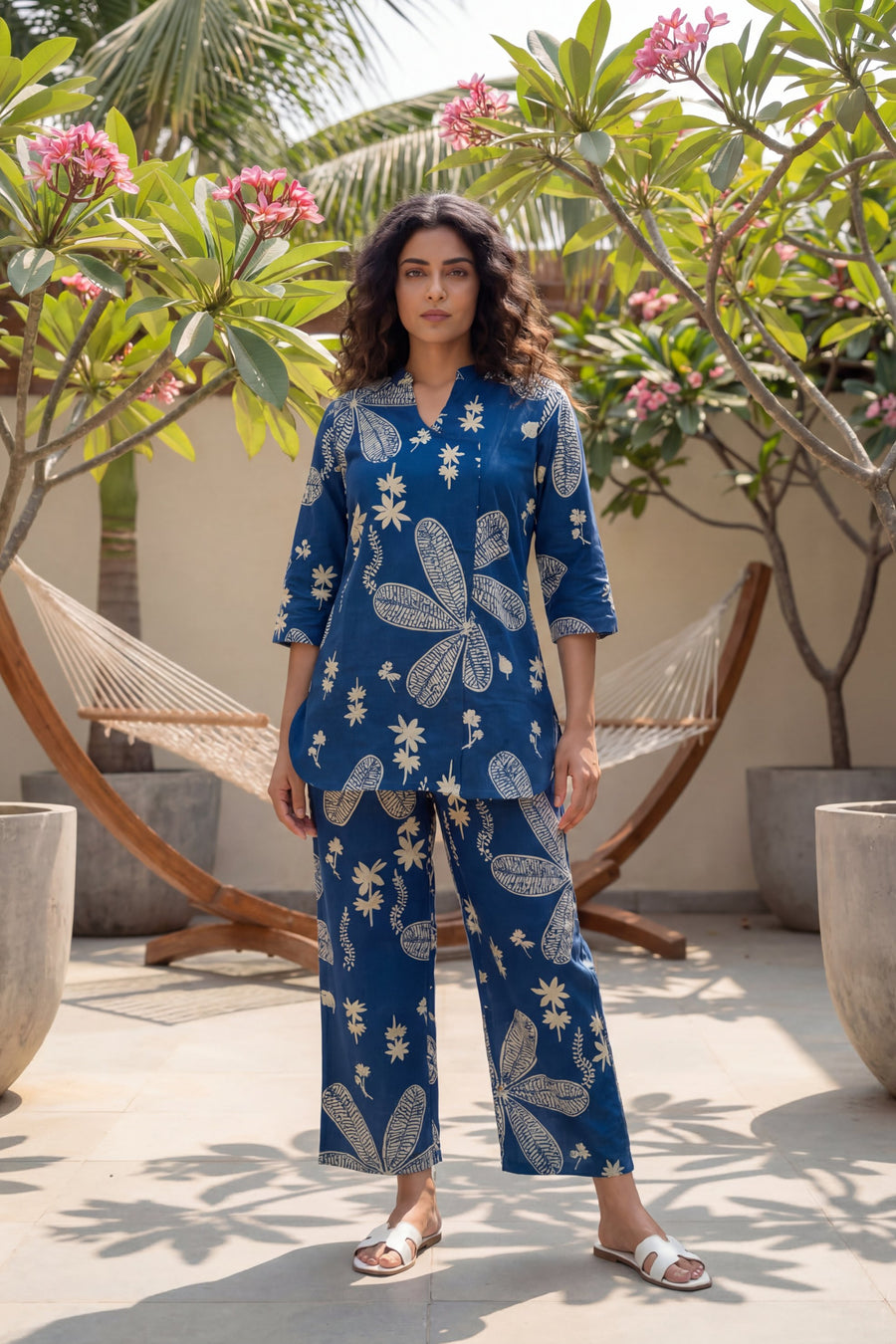 Garden Reverie Royal Blue Cotton Angrakha Co-ord Set — image 6