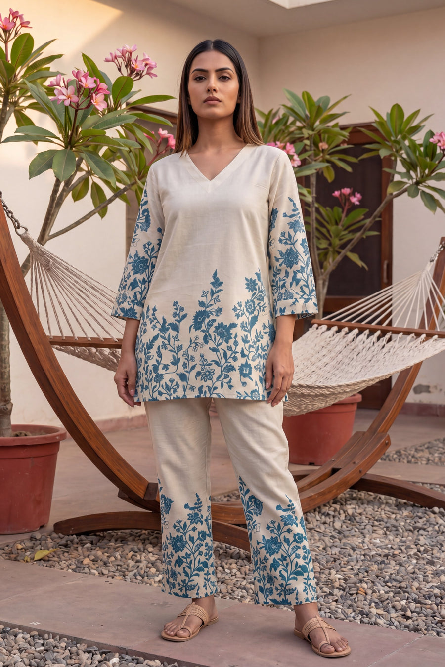 Indigo Damask Off-White & Cobalt Floral Cotton Co-ord Set — image 10