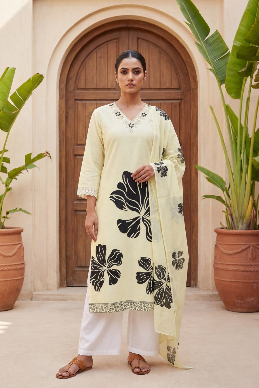 Vanilla Noir Bloom Botanical Cotton Dupatta Set — image 8