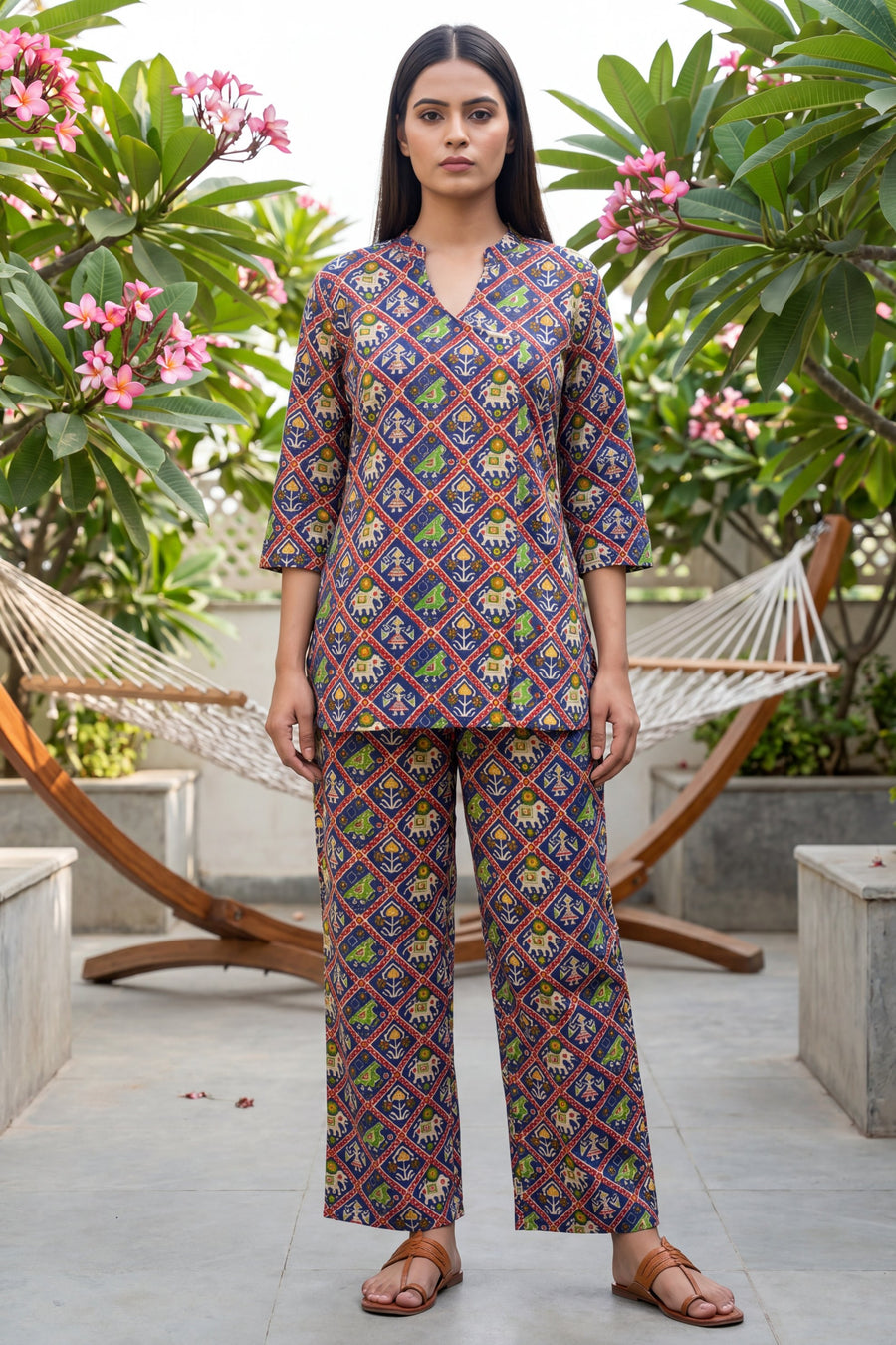 Cobalt Geometric Buti Cotton Co-ord Set — image 7
