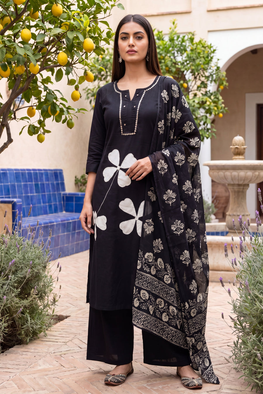 Onyx Shade Floral Embroidered Cotton Suit Set — image 6