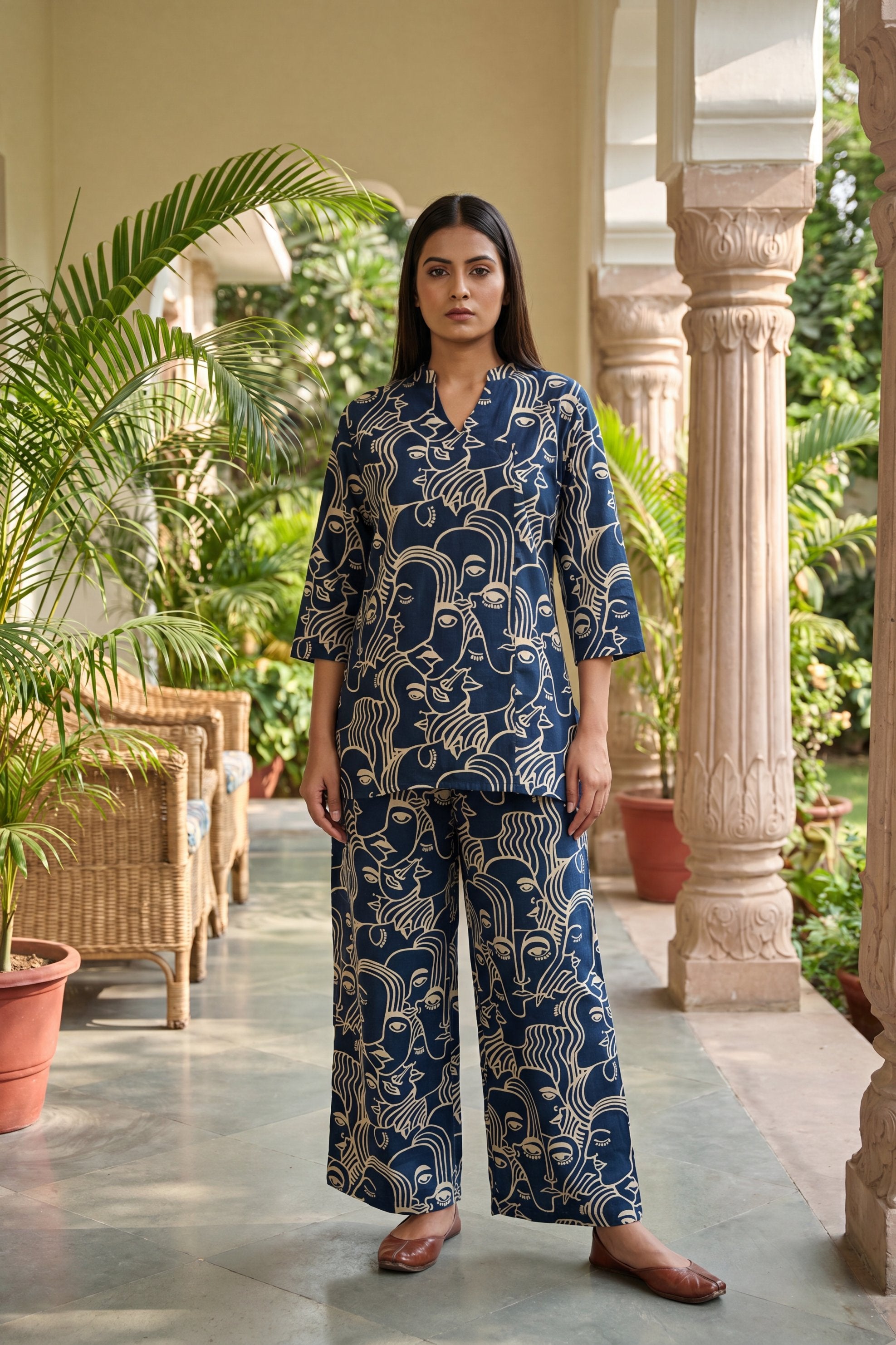 Midnight Reverie Navy Anghrakha Cotton Co-ord Set