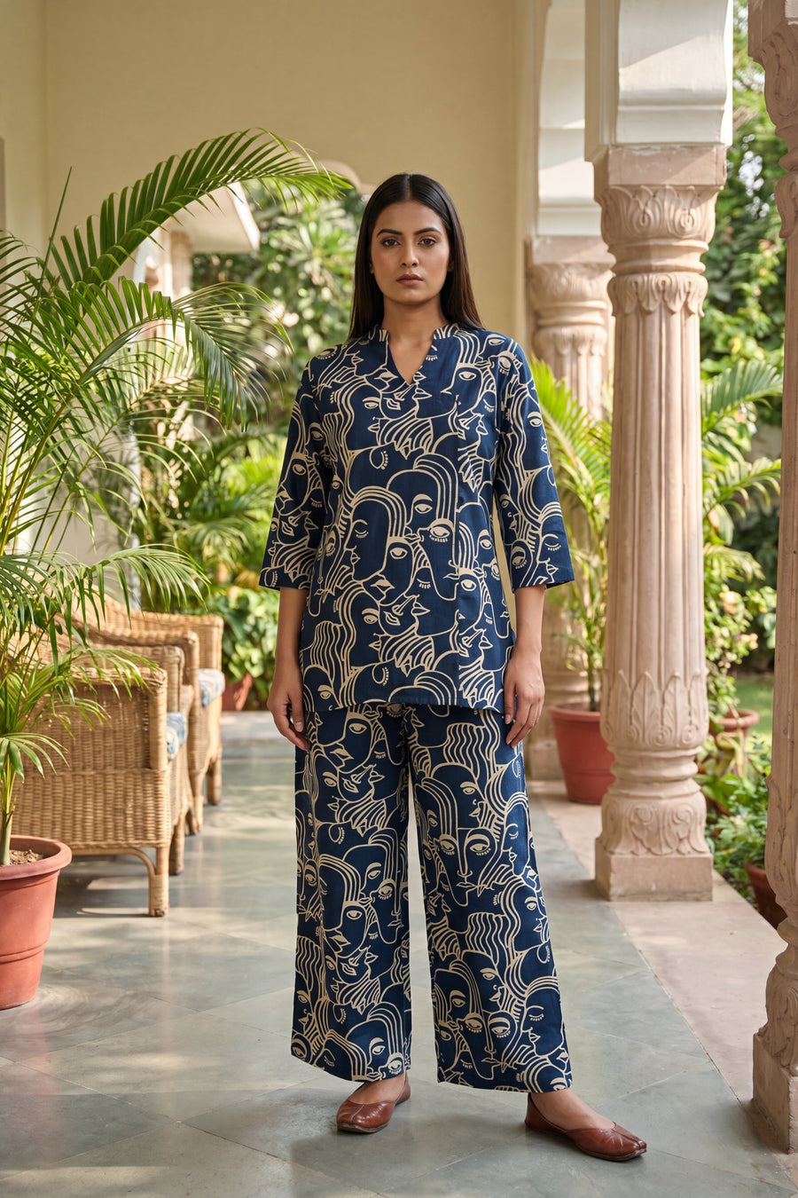 Midnight Reverie Navy Angrakha Cotton Co-ord Set — image 5