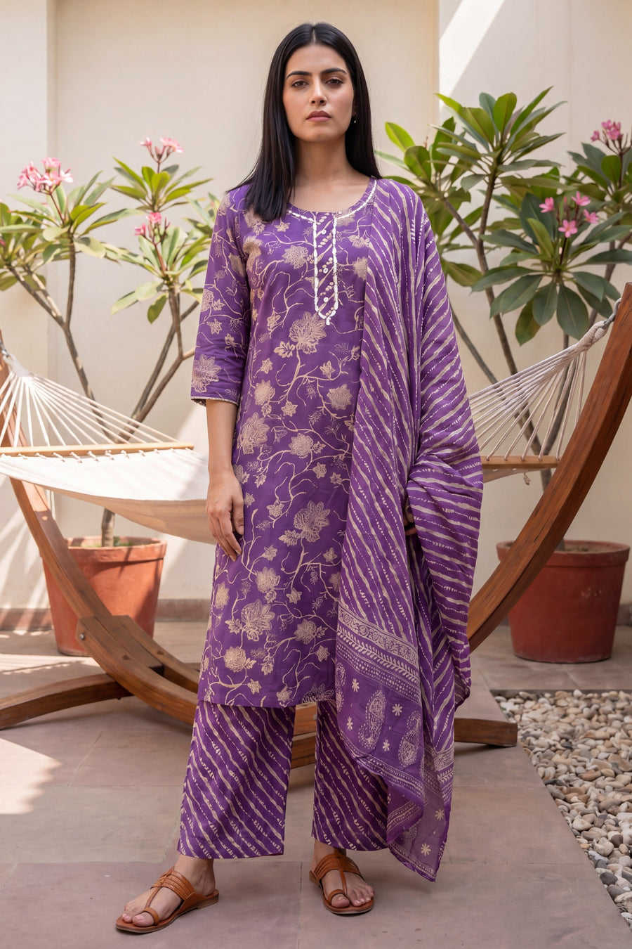 Tamarind Dusk Plum Floral Buti Cotton Suit Set — image 6