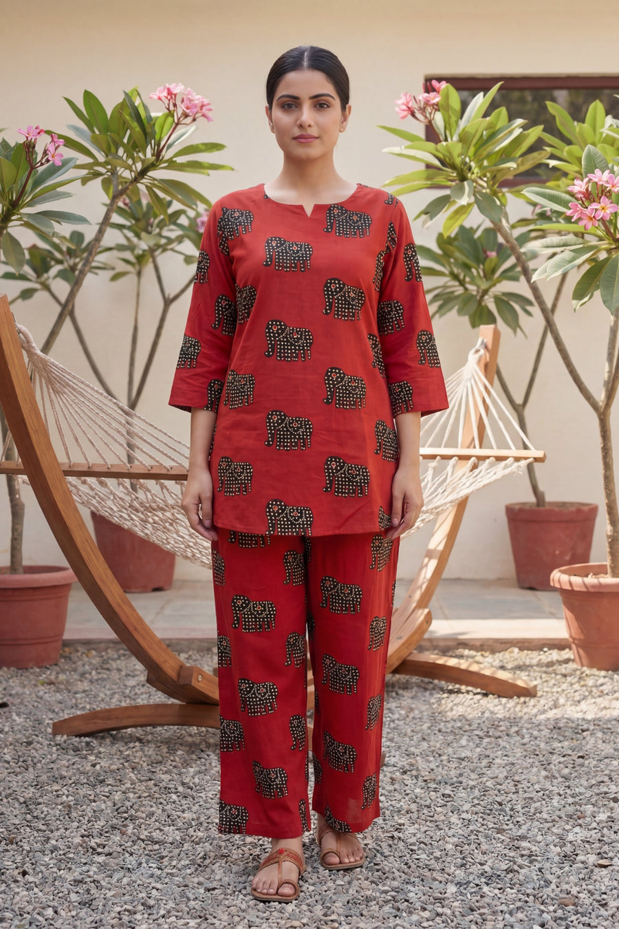 Crimson Angles: Red Geometric Cotton Co-ord Set — image 6