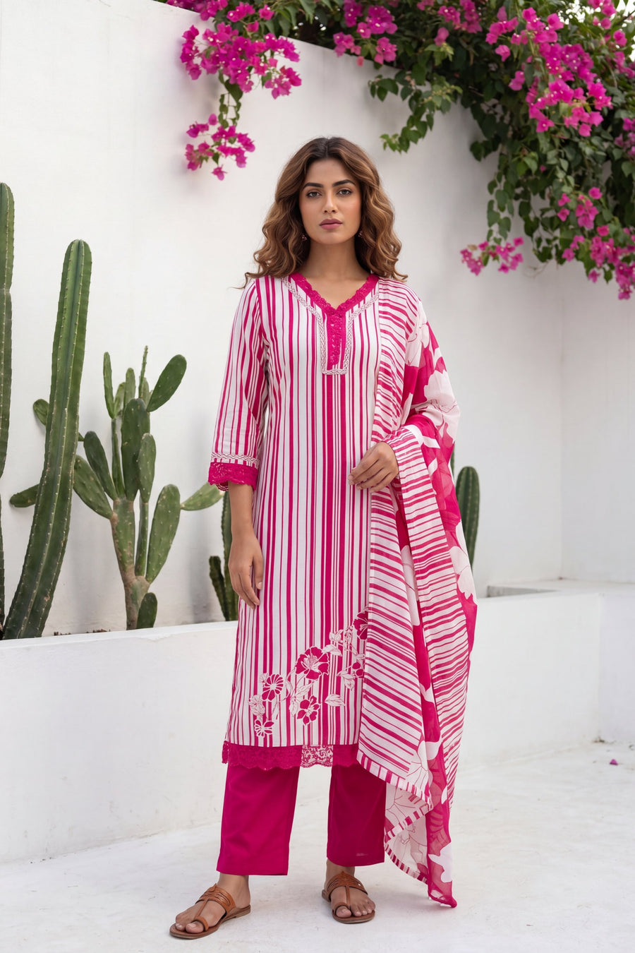 Amber Dusk Striped Floral Cotton Suit Set — image 7