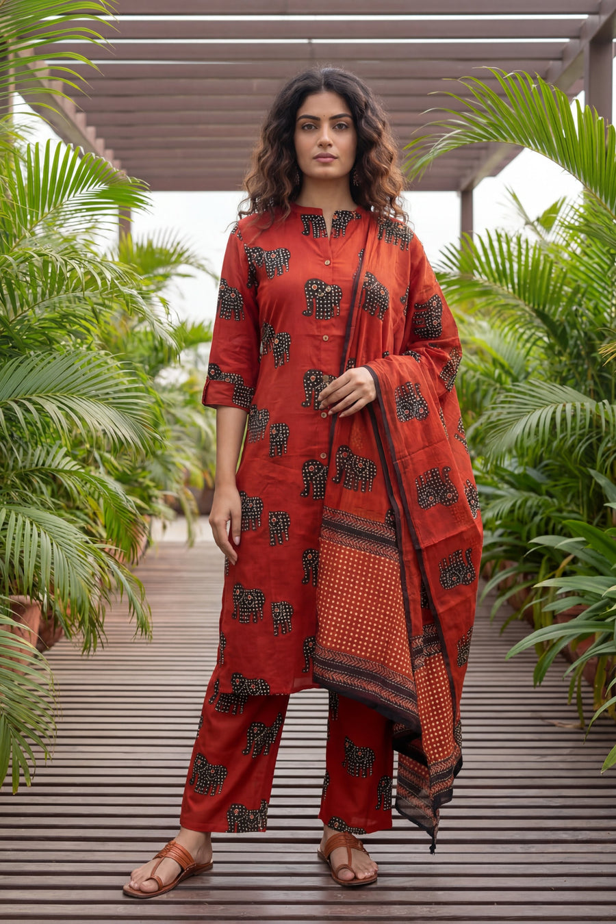 Crimson Herd Luxe Elephant Cotton Dupatta Set — image 9