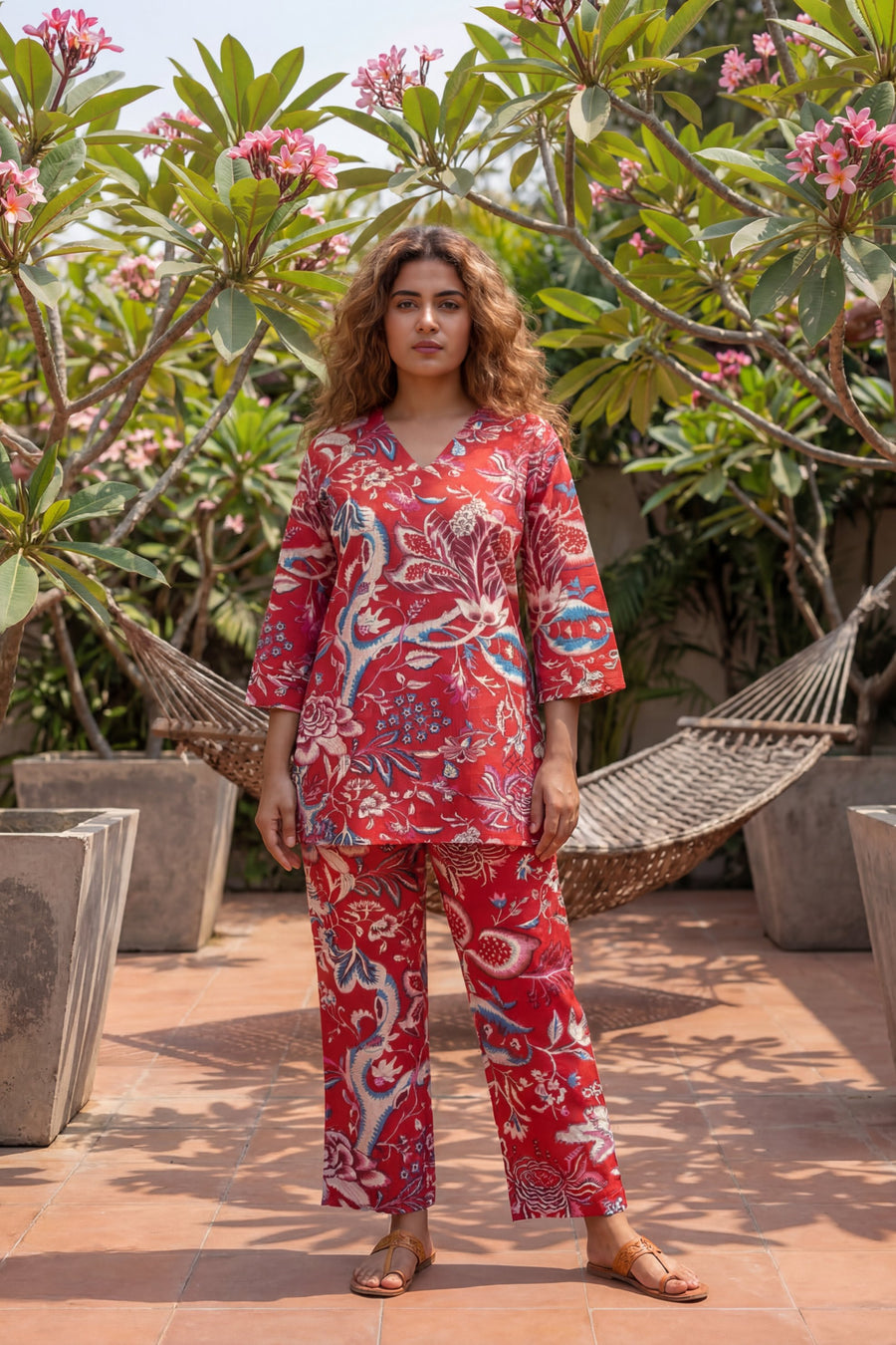 Avian Bloom Red Cotton Co-ord Set — image 5