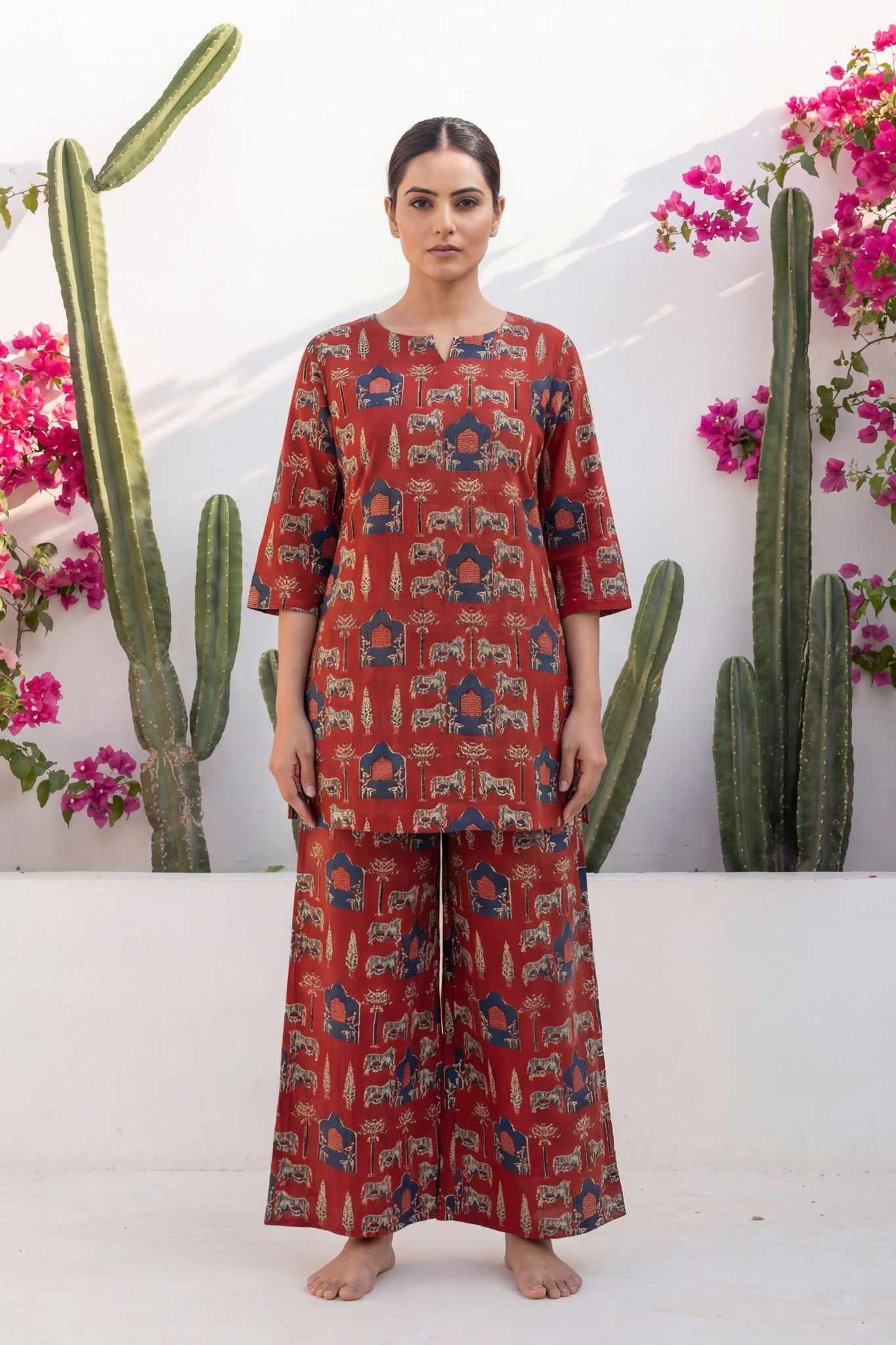 Pichwai Heritage Rust Cotton Co-ord Set