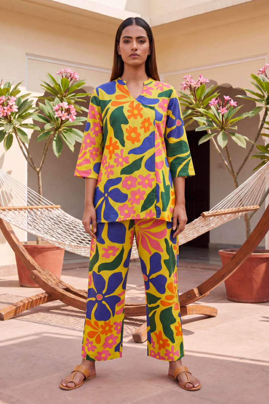 Dusk Saffron Tropical Floral Cotton Co-ord Set — image 9