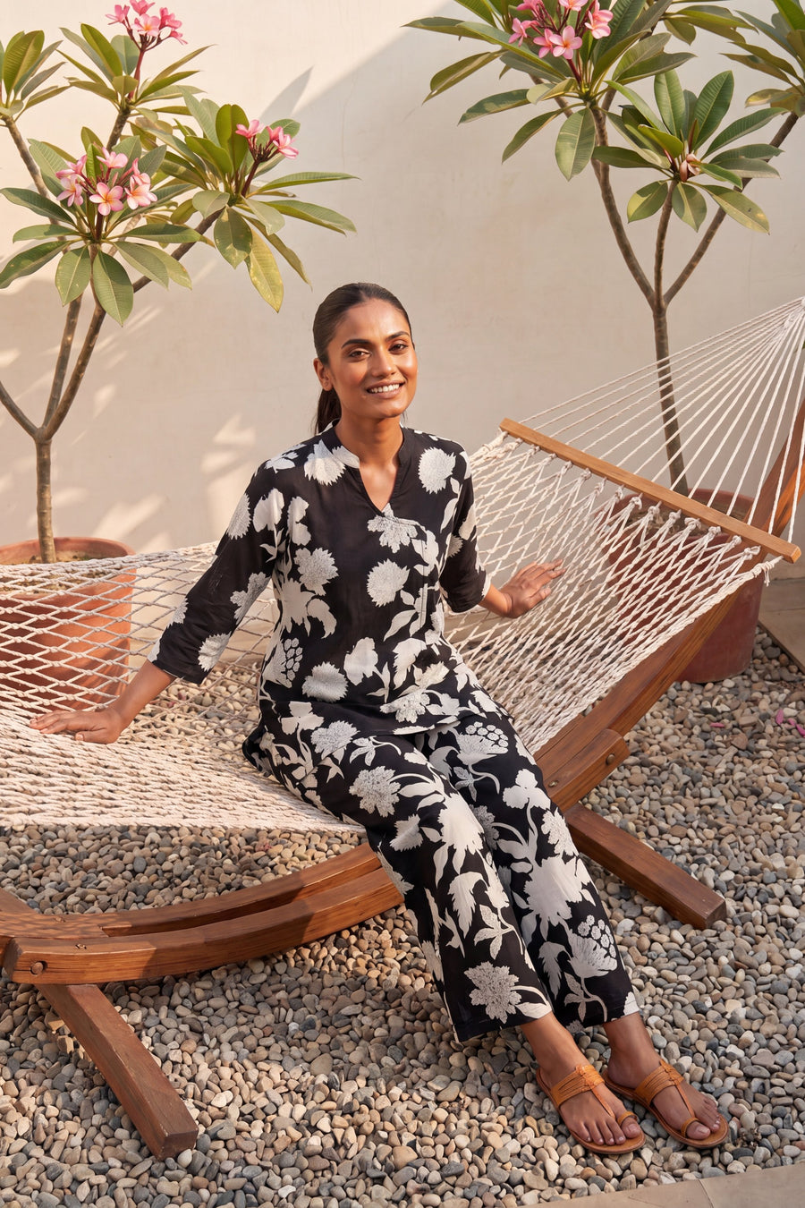 Royal Gardens Black Floral Print Angrakha Cotton Co-ord Set — image 15