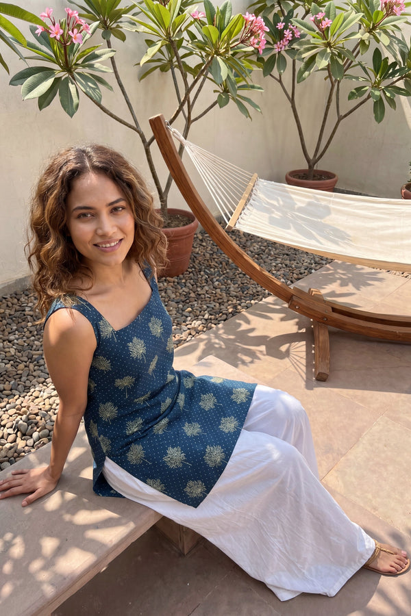 Royal Reverie Blue Square Neck Cotton Top
