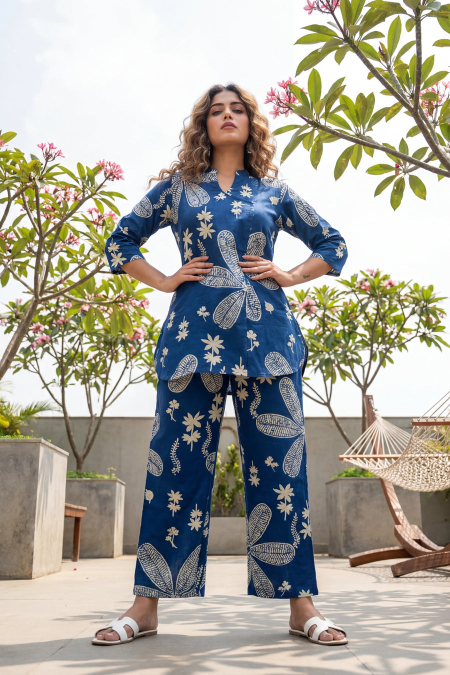 Garden Reverie Royal Blue Cotton Angrakha Co-ord Set — image 4