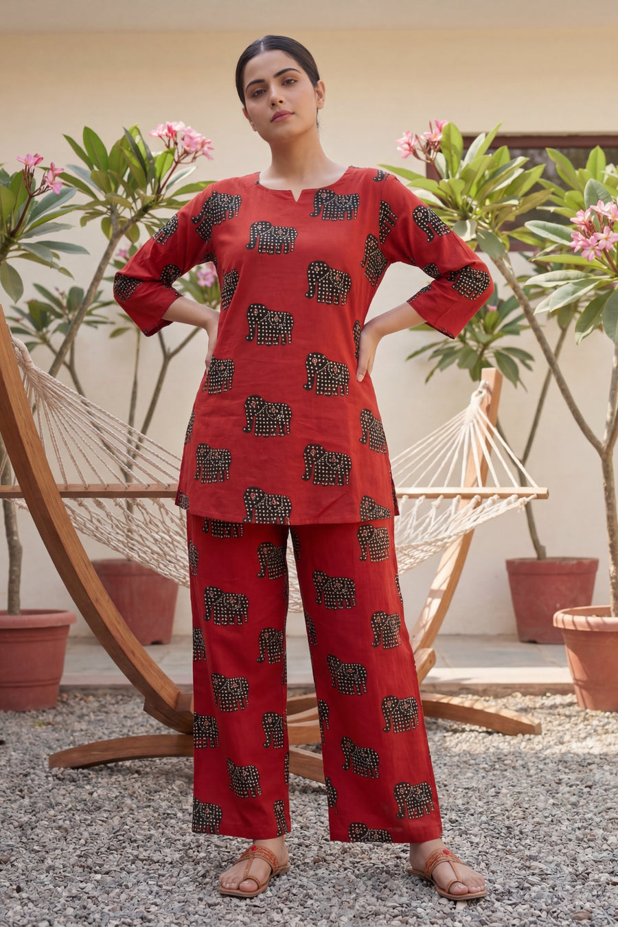 Crimson Angles: Red Geometric Cotton Co-ord Set — image 9