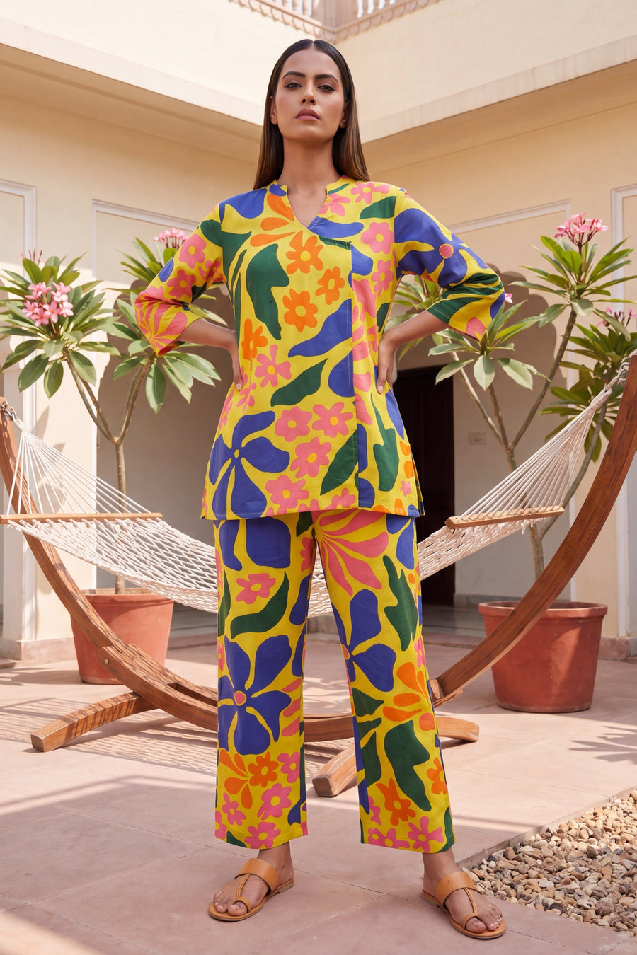 Dusk Saffron Tropical Floral Cotton Co-ord Set — image 12