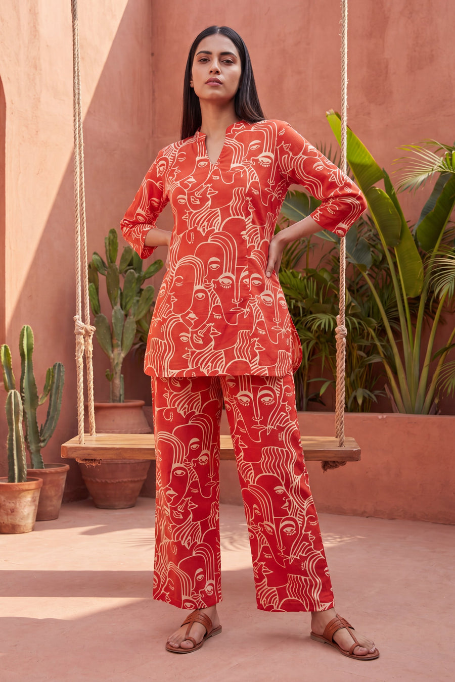 Sunlit Bloom Orange Angrakha Cotton Co-ord Set — image 7