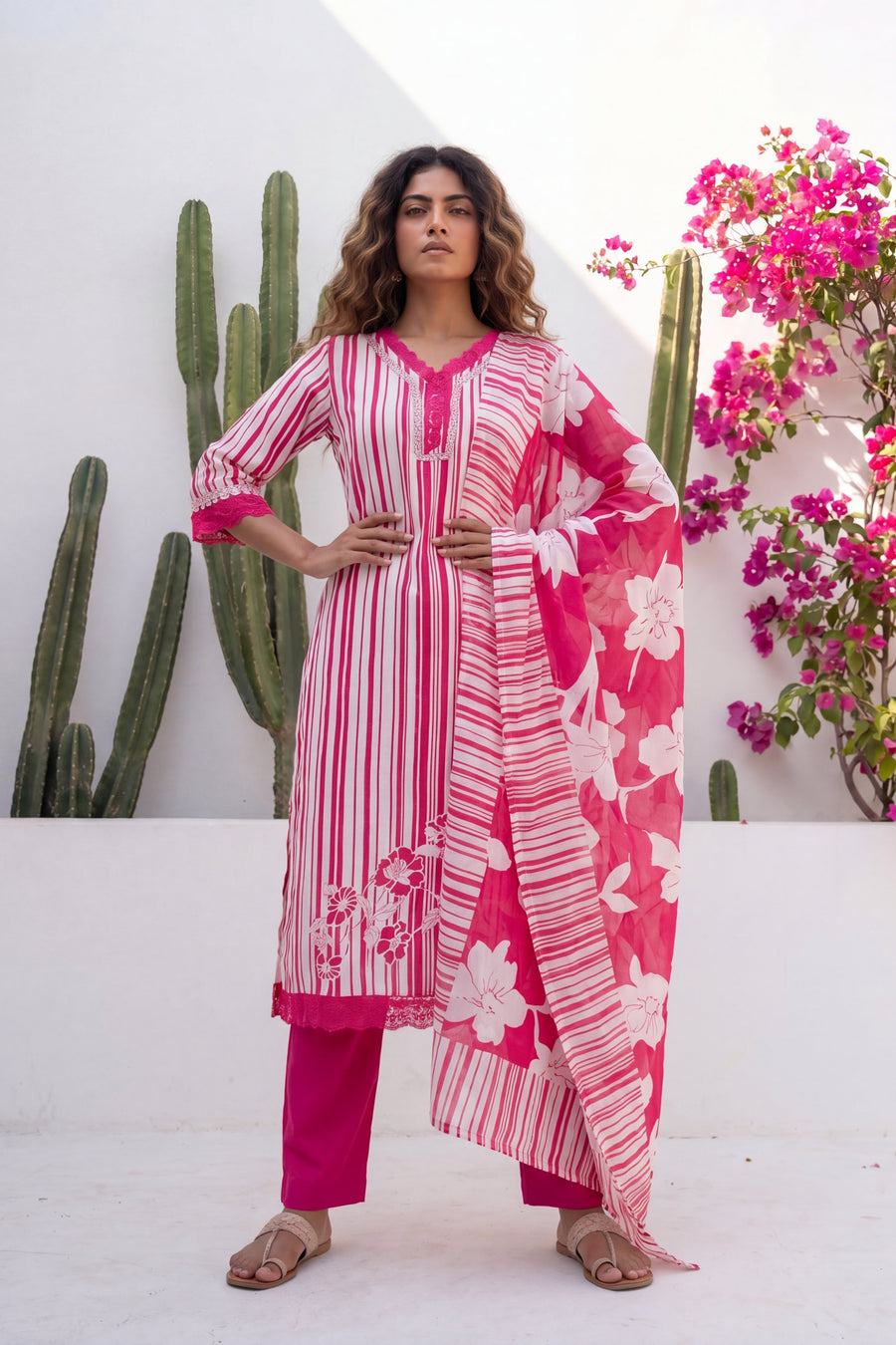 Amber Dusk Striped Floral Cotton Suit Set — image 6