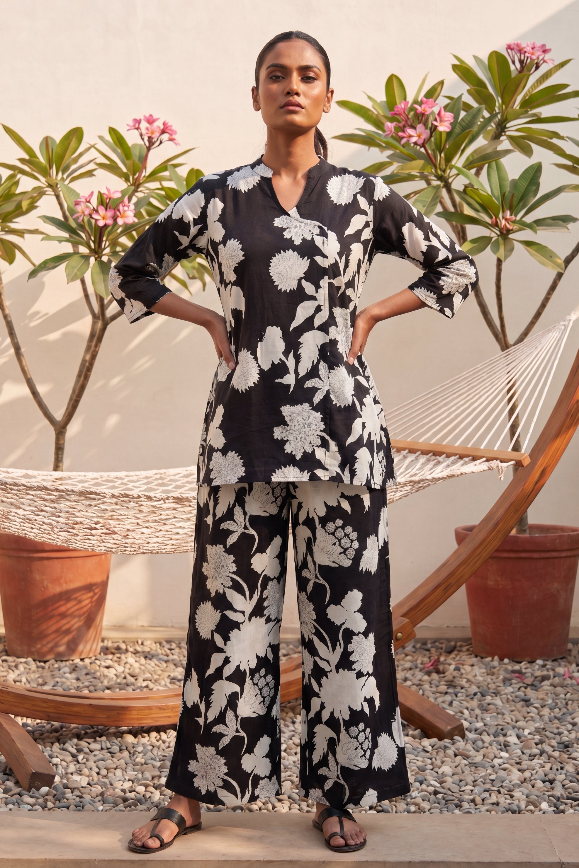 Royal Gardens — Black Anghrakha Cotton Co-ord Set