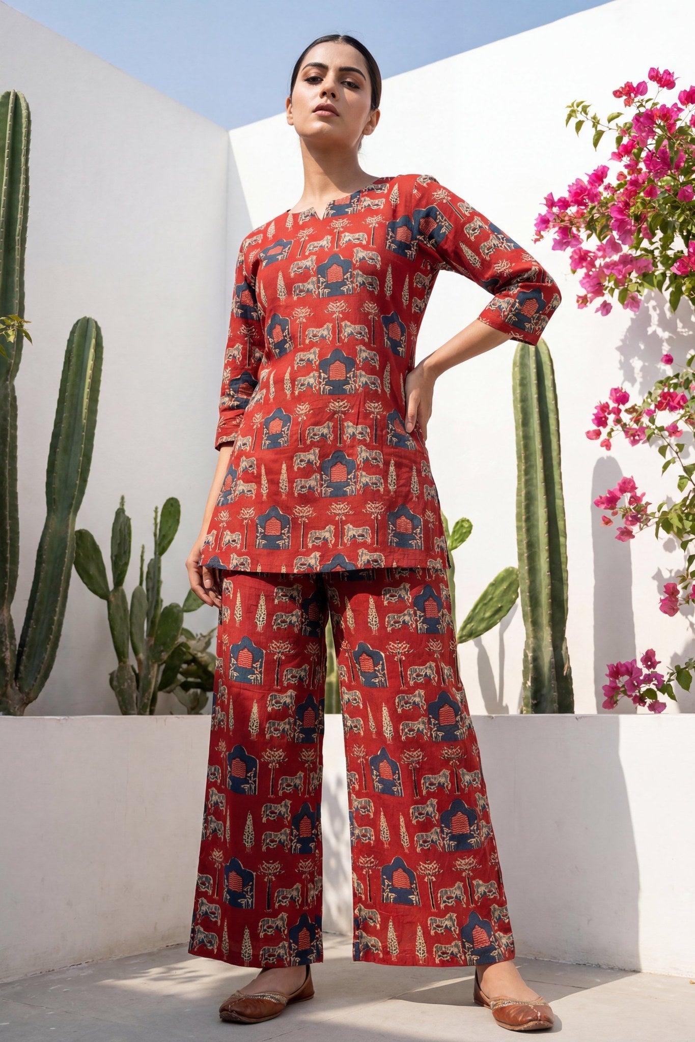 Pichwai Heritage Rust Cotton Co-ord Set