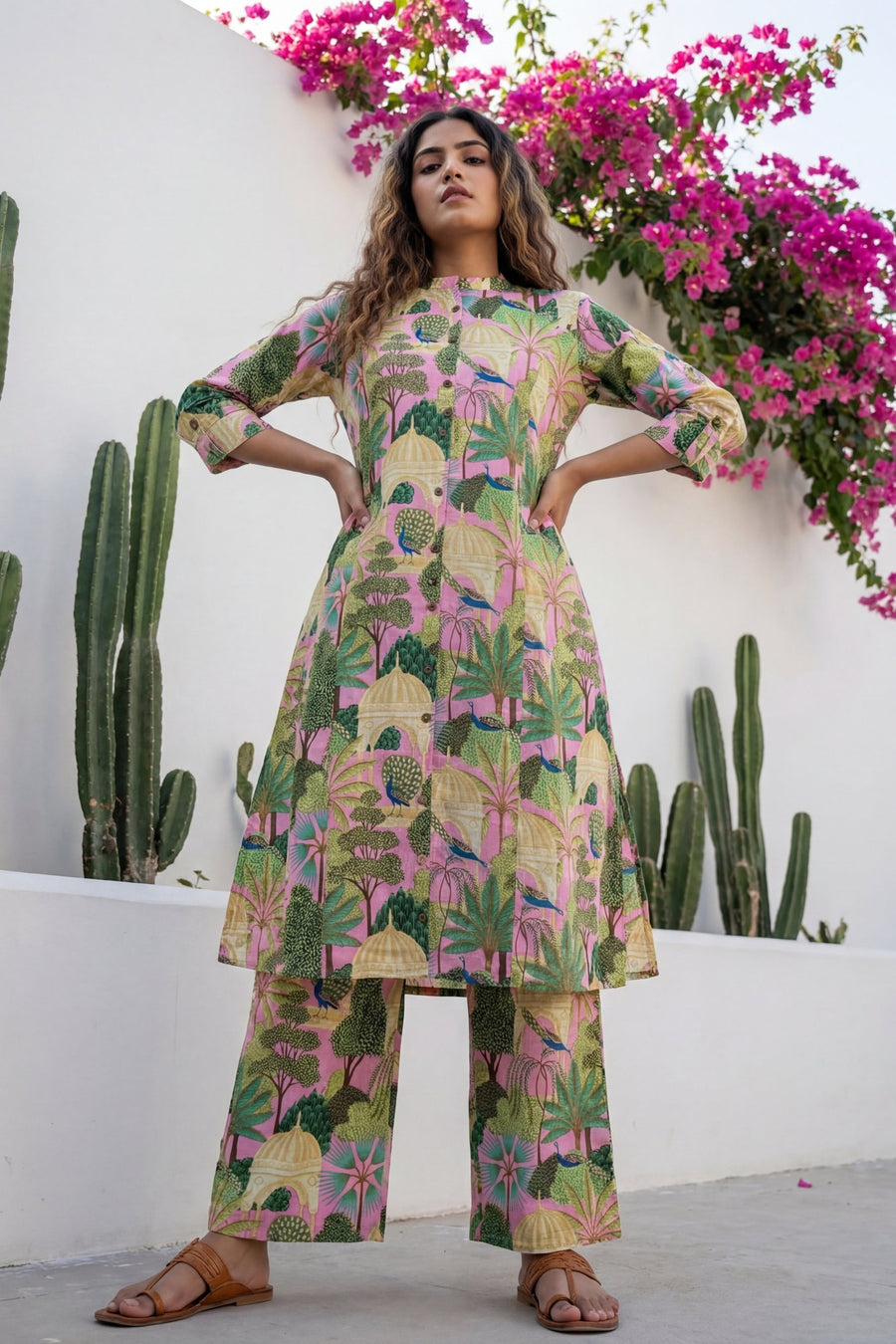 Peacock Palace Pink Tropical Cotton Co-ord Set — image 7